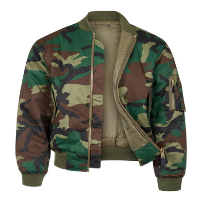 Bomber Jacket Padded MA1 Flight Coat Woodland Camo