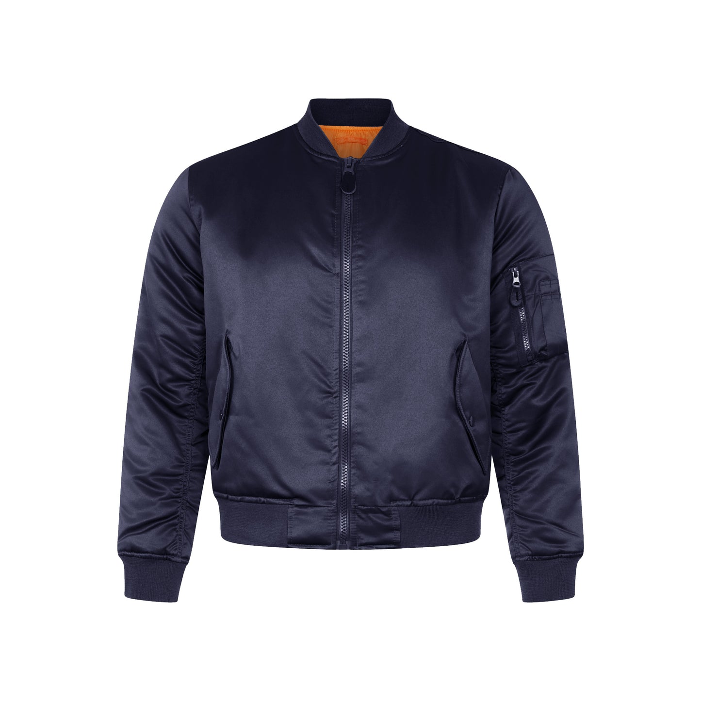 Bomber Jacket MA1 Padded Flight Coat Slim Satin Navy