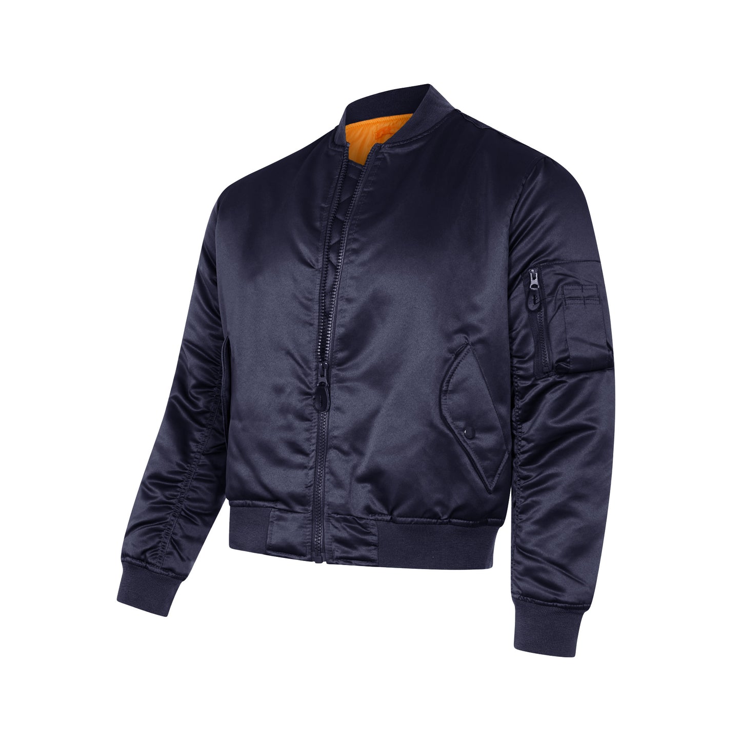 Bomber Jacket MA1 Padded Flight Coat Slim Satin Navy