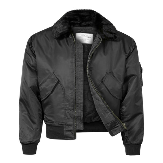 Bomber Jacket Flight Padded Coat with Fur Collar MA2 CWU Black