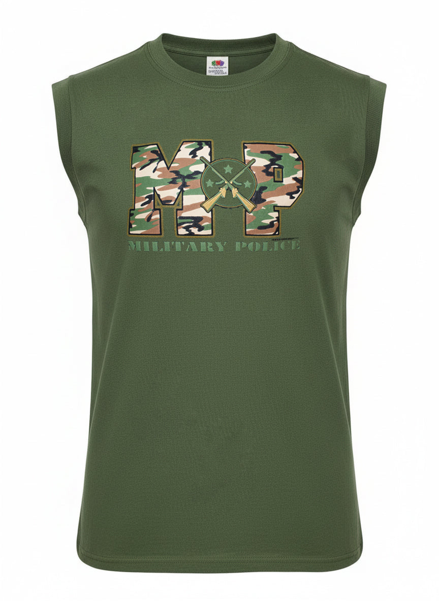 Army Vest MILITARY POLICE Printed Cotton Combat Sleeveless Top Olive