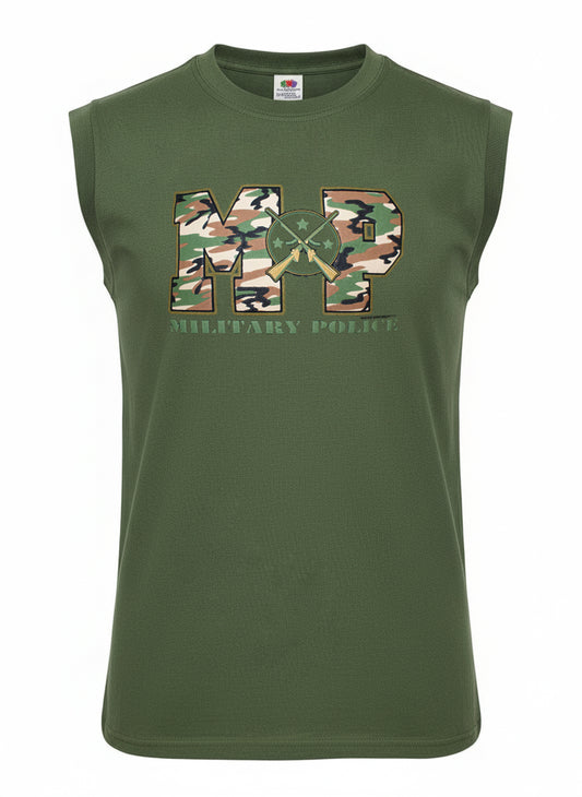 Army Vest MILITARY POLICE Printed Cotton Combat Sleeveless Top Olive