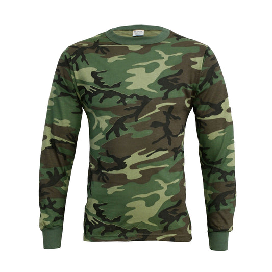 Original US Long Sleeve T Shirt Military Top Woodland Camo