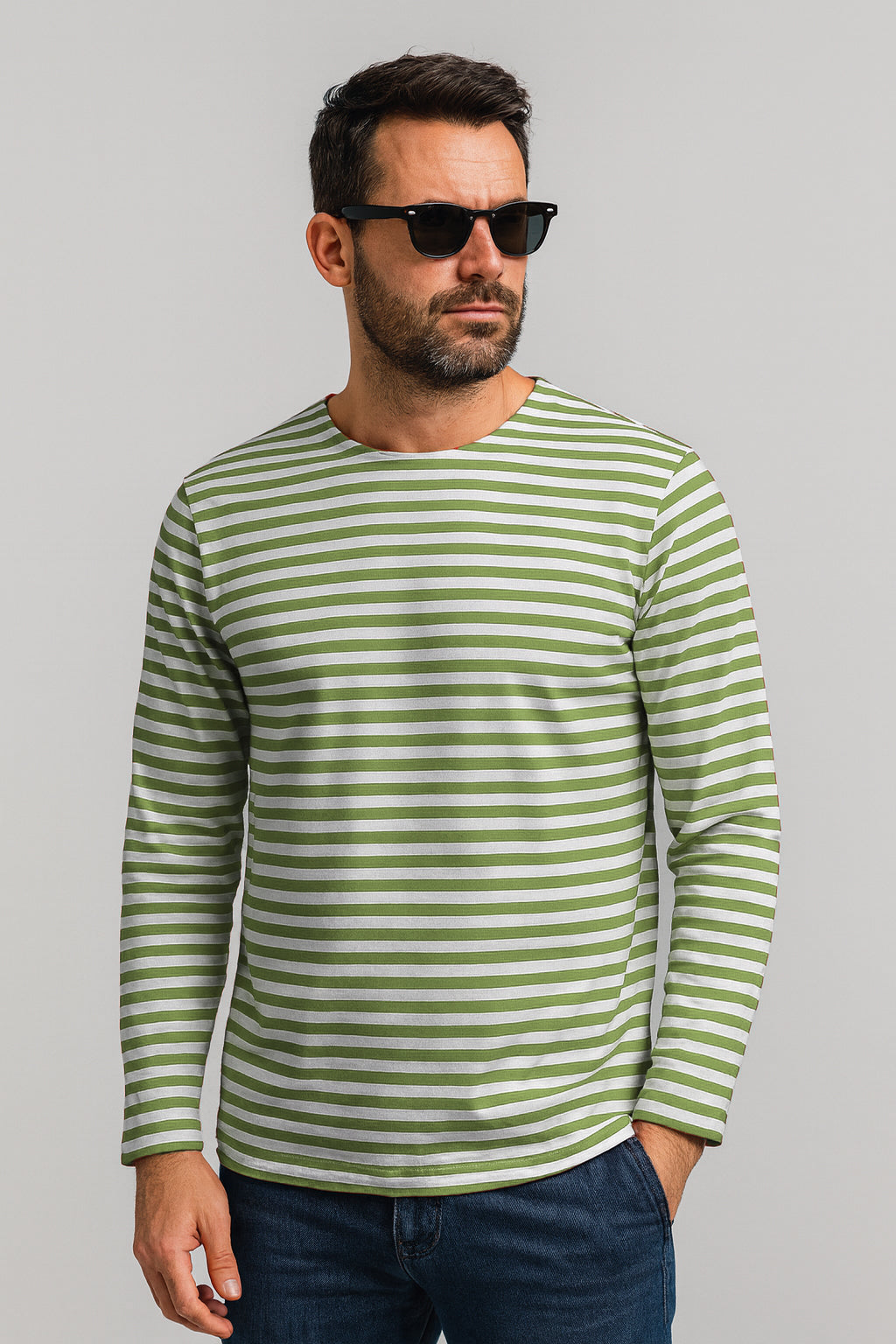 Russian Army Striped T-Shirt Long Sleeve Military Style Combat Top Green