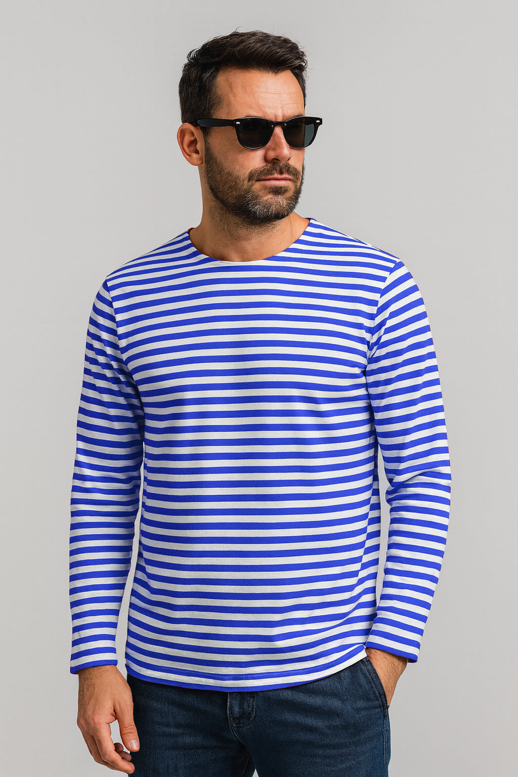 Russian Army Striped T-Shirt Long Sleeve Military Style Combat Top Royal Blue