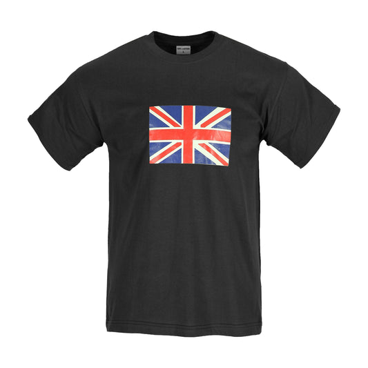 T-Shirt Union Jack Flag Printed Cotton Short Sleeve Top Black