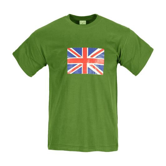 T-Shirt Union Jack Flag Printed Cotton Short Sleeve Top Olive