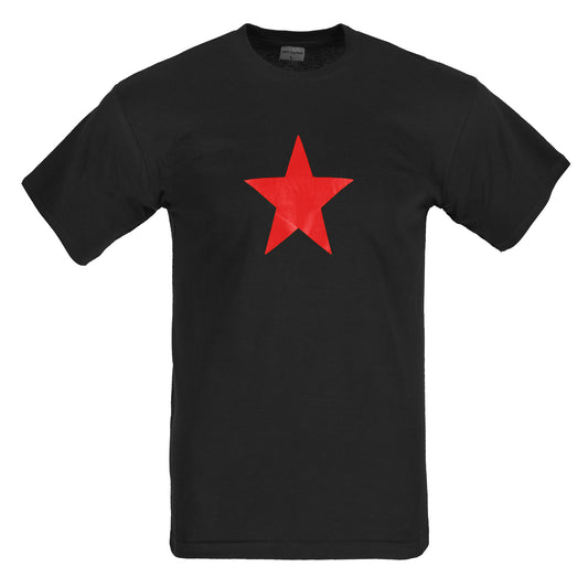 Combat T-Shirt Red Star Printed Cotton Short Sleeve Top Black