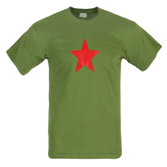 Combat T-Shirt Star Printed Cotton Short Sleeve Top Olive / Red Star