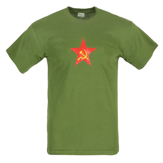 Combat T-Shirt Star Printed Cotton Short Sleeve Top Olive