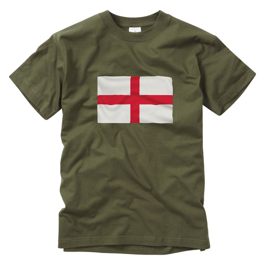 T-Shirt St George Flag Printed Cotton Short Sleeve Top Olive