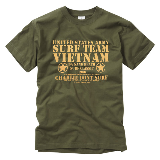 Army T-Shirt Printed SURF TEAM Combat Cotton Short Sleeve Top Olive