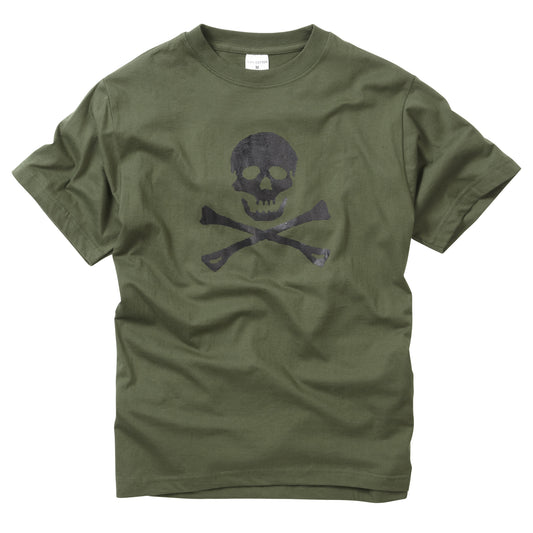 Combat T-Shirt Skull Crossbones Printed Cotton Short Sleeve Top Olive