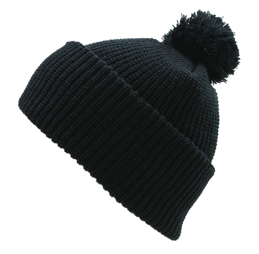 Pom Pom Beanie Hat Winter Watch Cap Black
