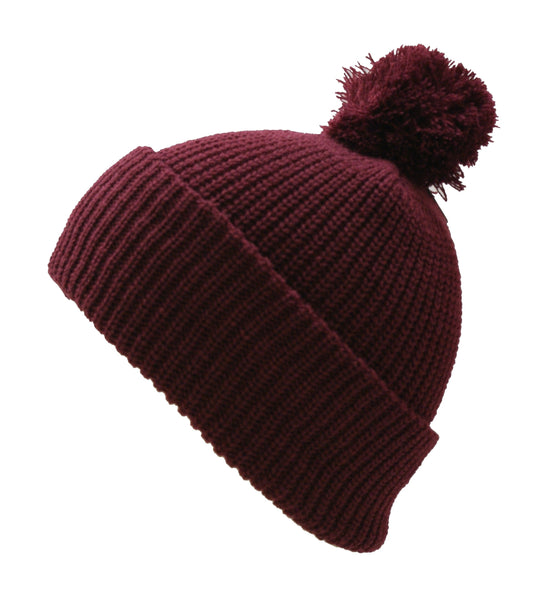 Pom Pom Beanie Hat Winter Watch Cap Maroon