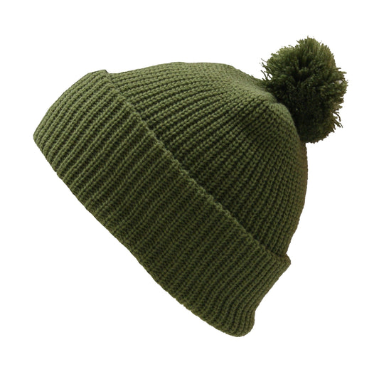 Pom Pom Beanie Hat Winter Watch Cap Olive
