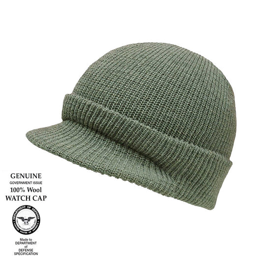 Wool Hat Army Peaked Watch Cap Military Style Beanie Olive