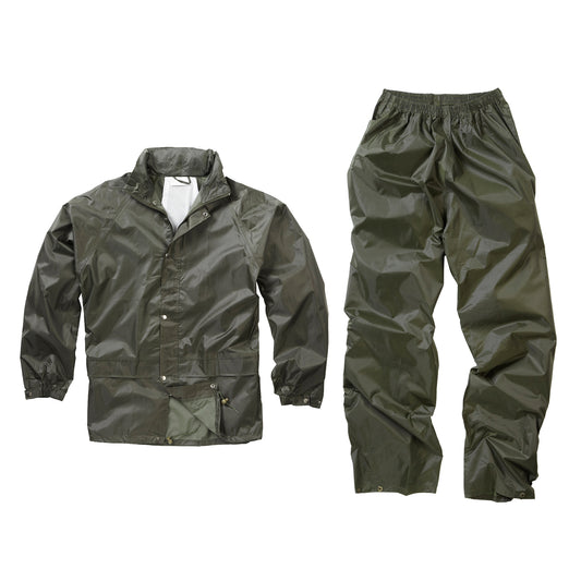 Waterproof Jacket Trouser Set Raincoat Hiking Camping Outerwear Olive
