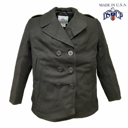 Original US Army Pea Coat Military Womens Vintage Jacket Black