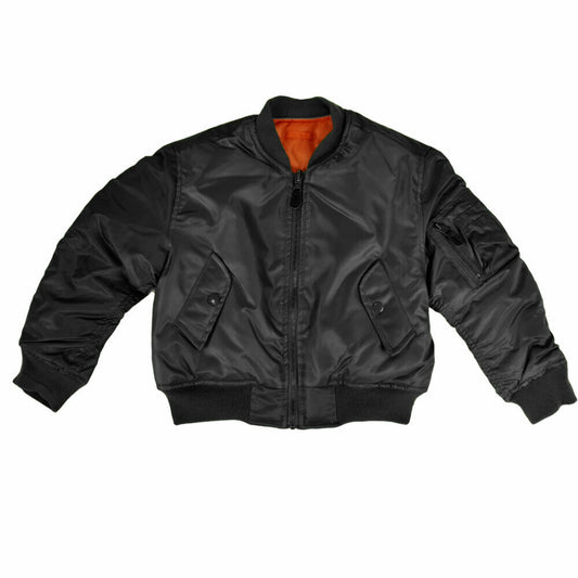 Kids Flight Jacket MA1 Air Force Padded Bomber Black