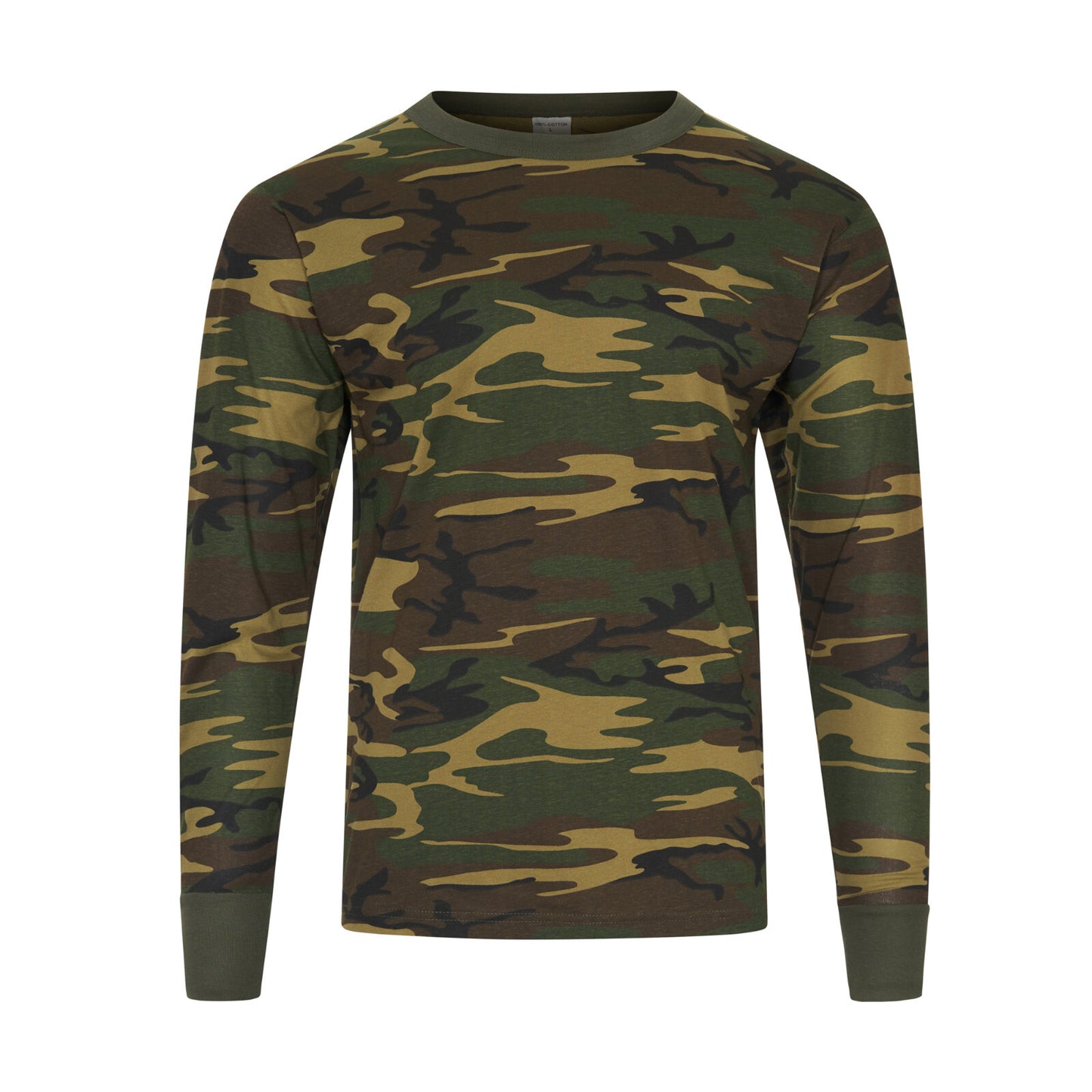 Army T-Shirt Military Style Combat Cotton Long Sleeve Top Woodland Camo