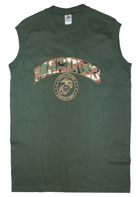 Army Vest US MARINES Printed Cotton Combat Sleeveless Top Olive