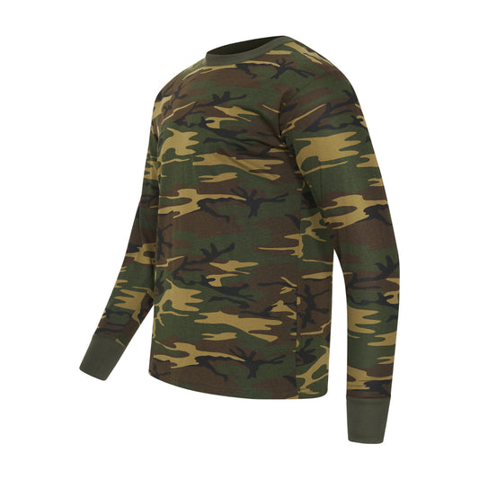 Army T-Shirt Military Style Combat Cotton Long Sleeve Top Woodland Camo